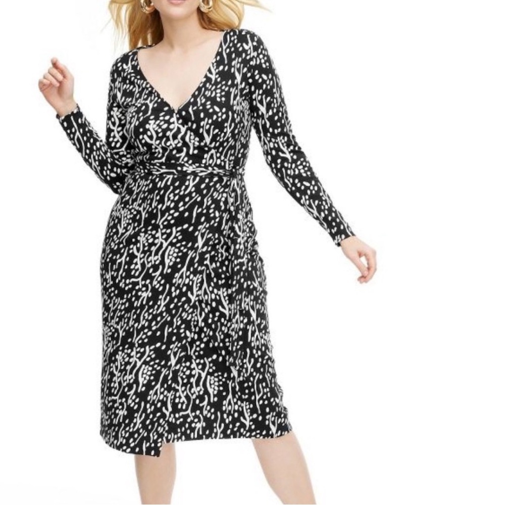 Diane Von Furstenberg for Target Wrap Dress XL Black White Long Sleeve Midi NWT